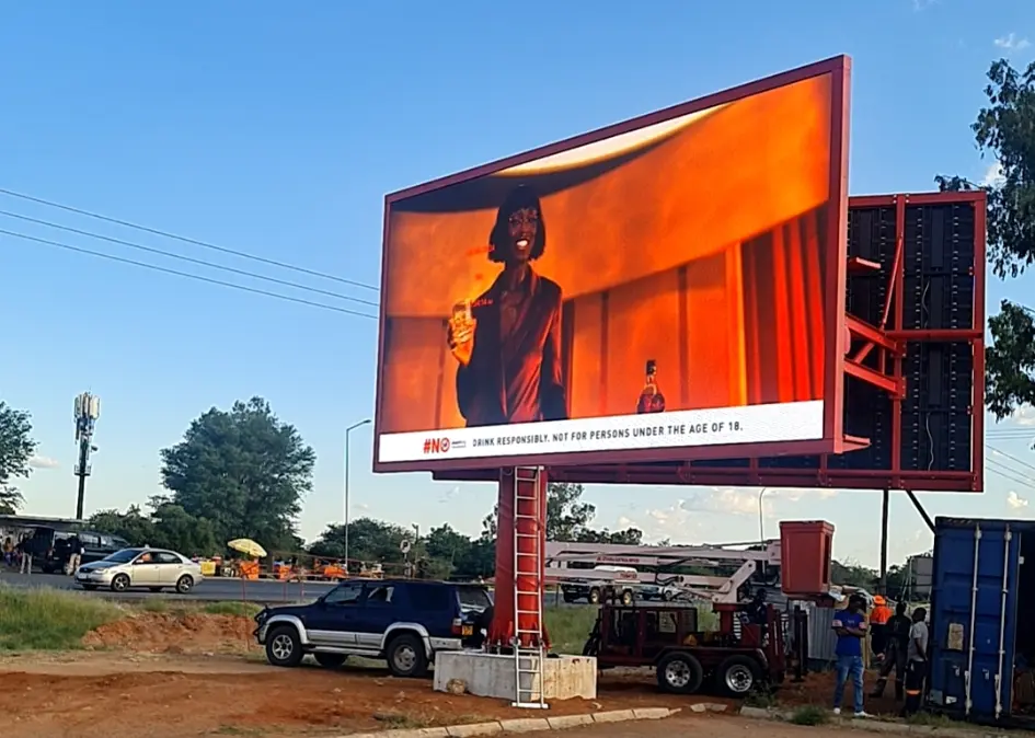 Outdoor LED double-sided screen next to the African road
